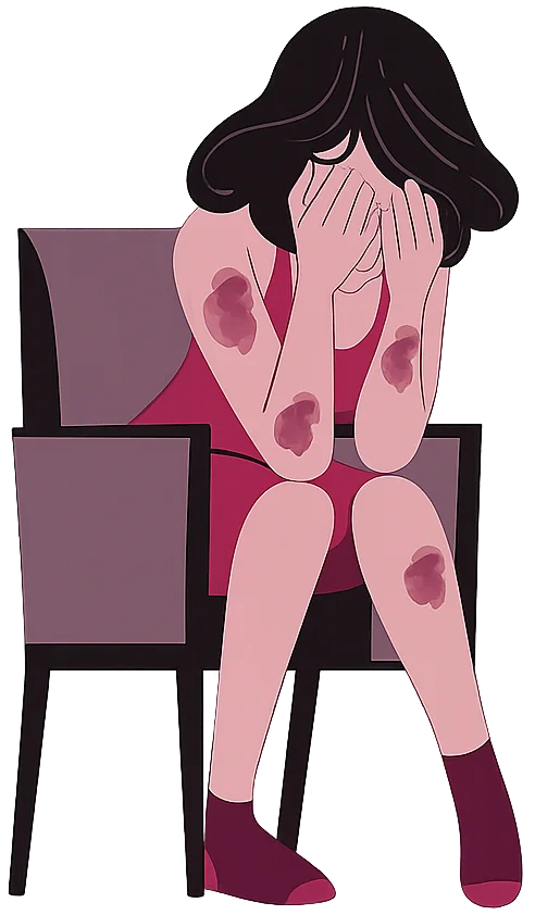 Mulher com marcas de violência física